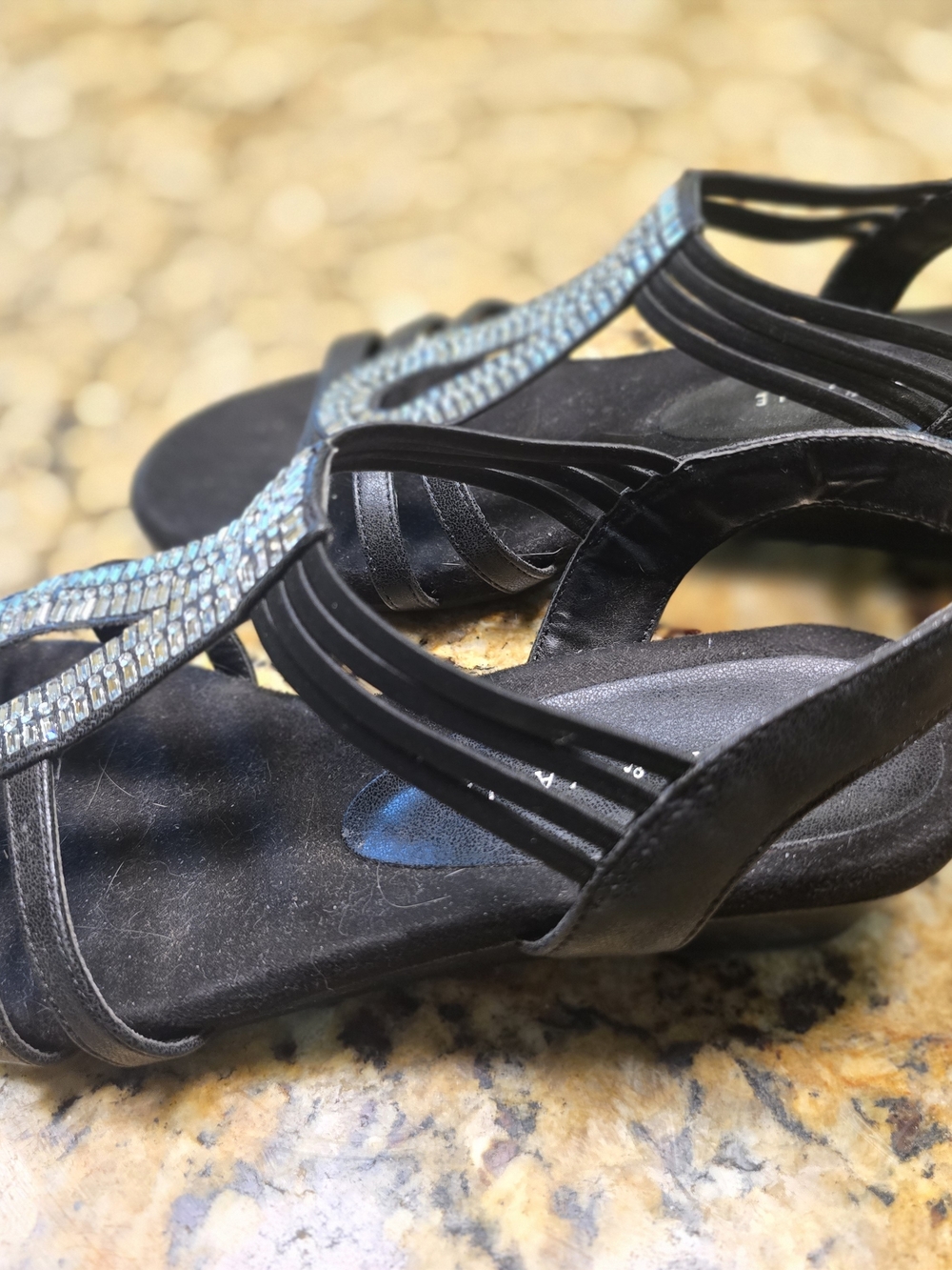 Kelly & Katie Black Jeweled T-Strap Slingback Sandals - Picture 3 of 7